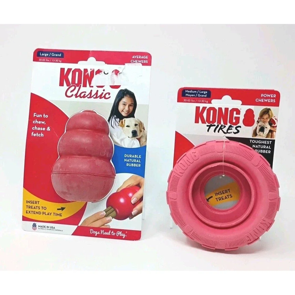 Kong Dog Toys Lot of 2 Large Kong Classic & Med-Lrg Kong Tire New